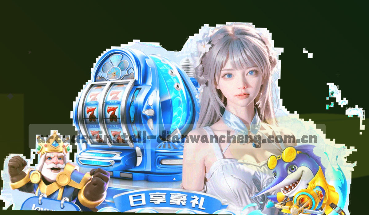 夜间门店内成排机台的灯光阵列，画面空无一人，紫色与橙色光源交织